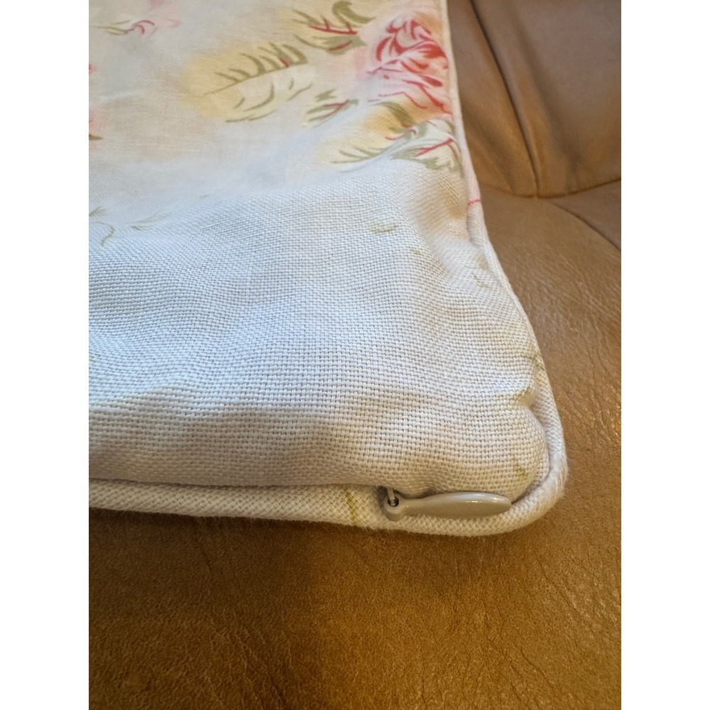 Pottery Barn Set 2 Floral Rose Peony Linen Cotton Pillow Covers 18x18 Cream Red - Picture 8 of 11